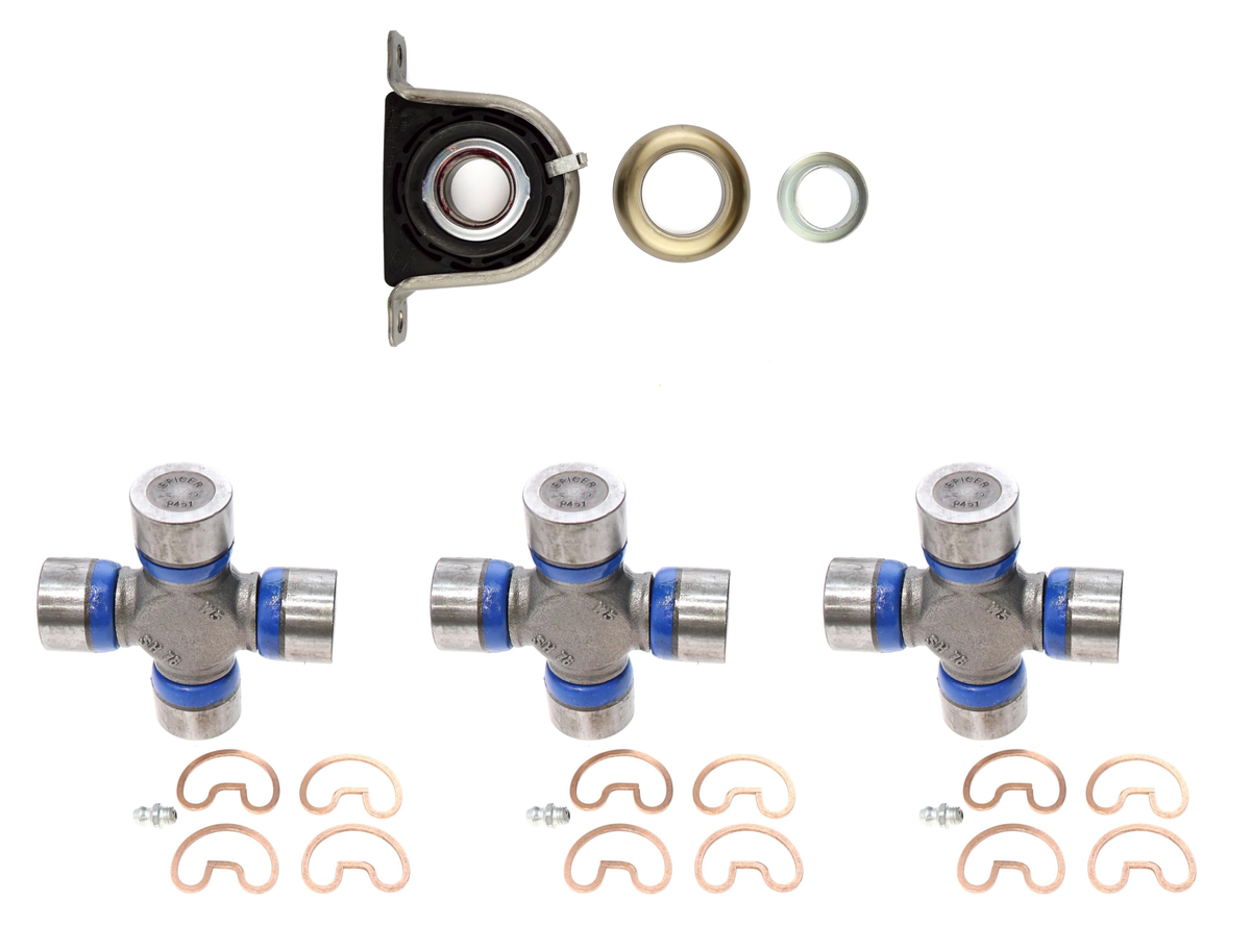 One Spicer 210866-1X driveshaft center support bearing and three Spicer 5-178X U-joints.