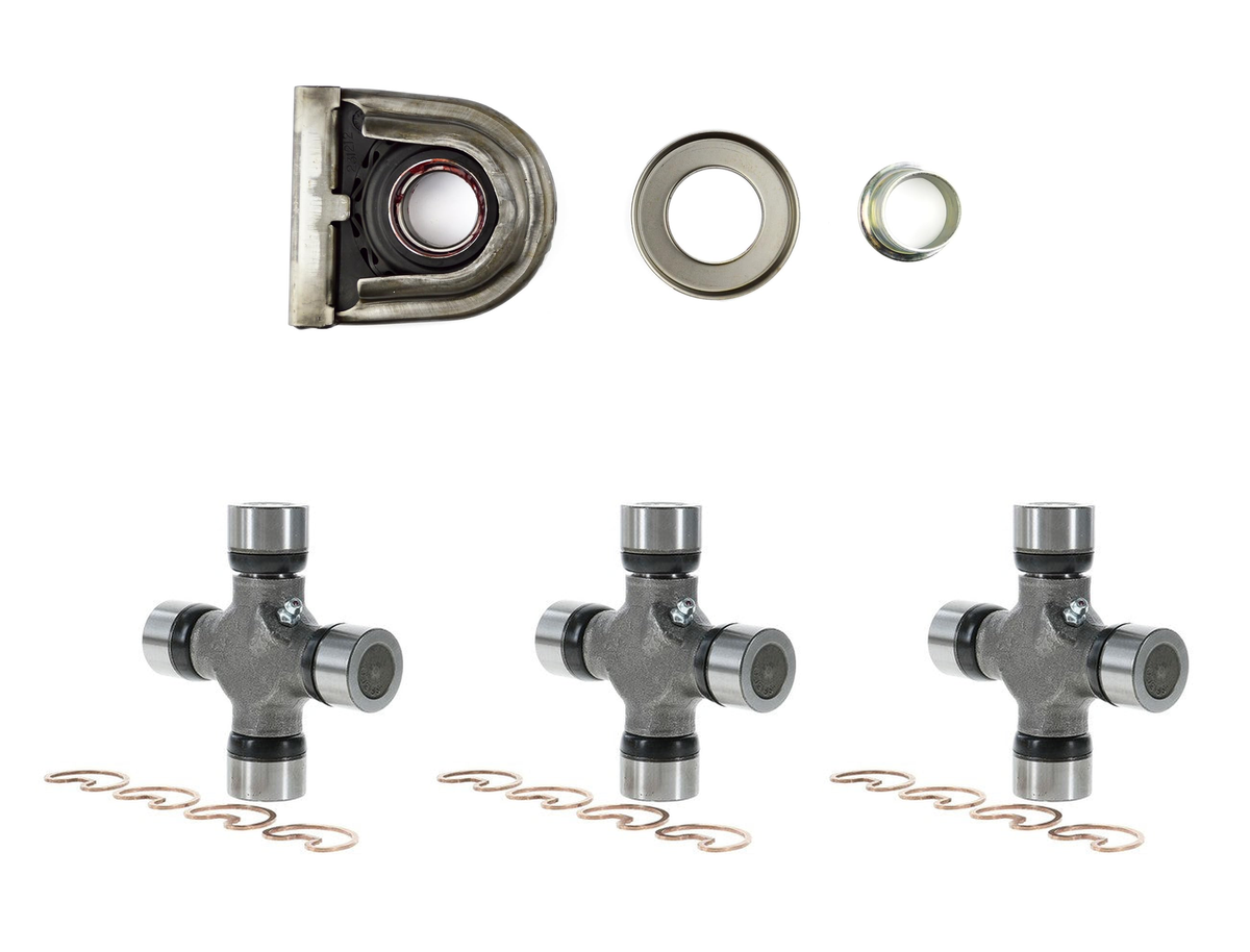 One Spicer 211848-1X driveshaft center support bearing and three Spicer 5-160X U-joints.